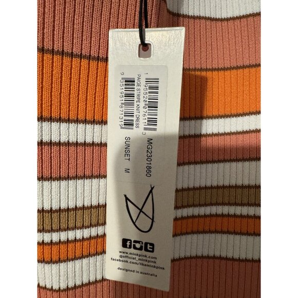 MinkPink Paige Sunset Striped Knit Midi Dress Orange Multi Color Medium NWT $139 - Picture 7 of 12